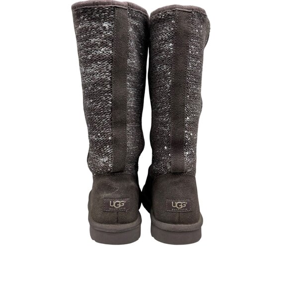 UGG Australia Camaya Gray Suede Knit Sequin Tall Boots Women's Size 7-1006711 - Picture 5 of 10